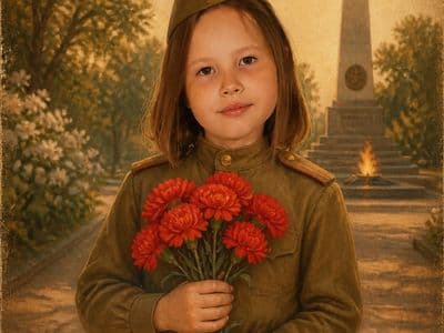 Открытки детей на 9 мая с гвоздиками — создание с помощью нейросети