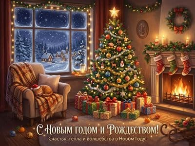 Сделать новогоднюю открытку онлайн с фото через нейросеть