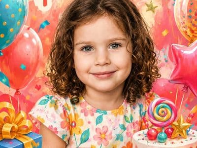Открытка с днем рождения ребенку девочке — создание поздравления по фото через нейросеть