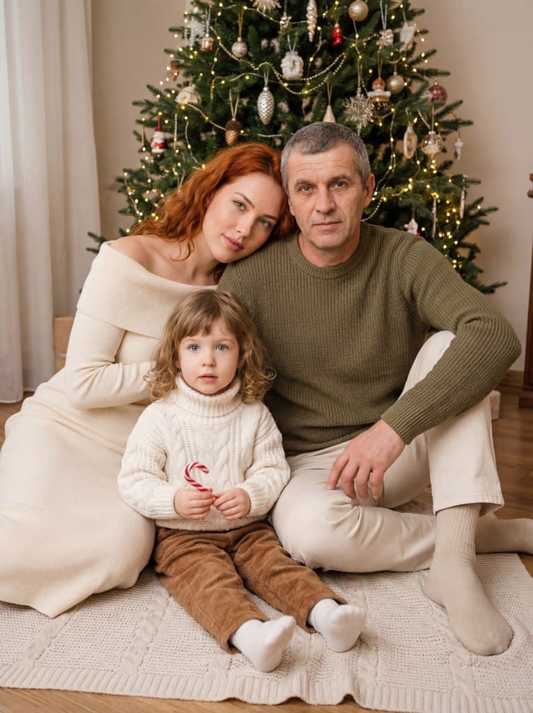 Новогодняя семейная фотосессия с помощью нейросети